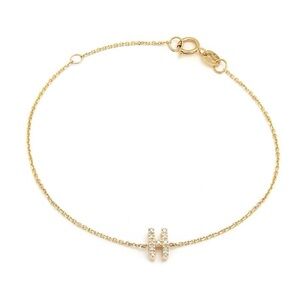 14K Real Yellow Gold  Initial ”H” Single Prong Diamond Bracelet 7+1″